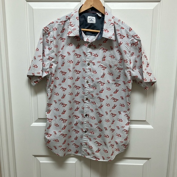 Rebel James & Charli 100% cotton button down short sleeve shirt, gold fish - Picture 3 of 7